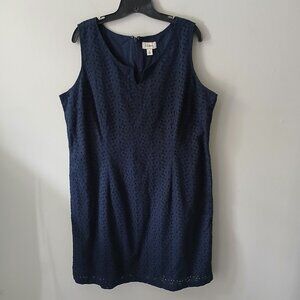 VTG L.L‎ Bean Women's Sheath Dress Size 18 Blue Zipper Sleeveless 100% Cotton